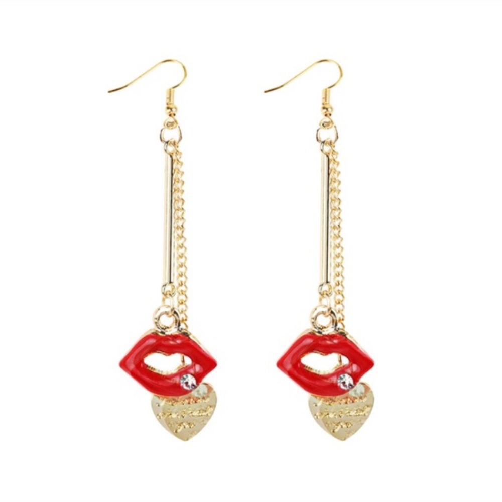 Gold-Tone Red Lip & Heart Drop Earrings